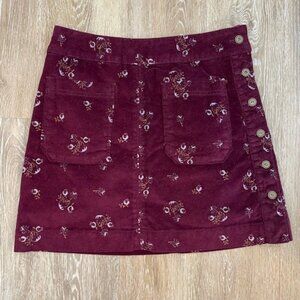 Free People Printed Velvet Mini Skirt with Side Buttons